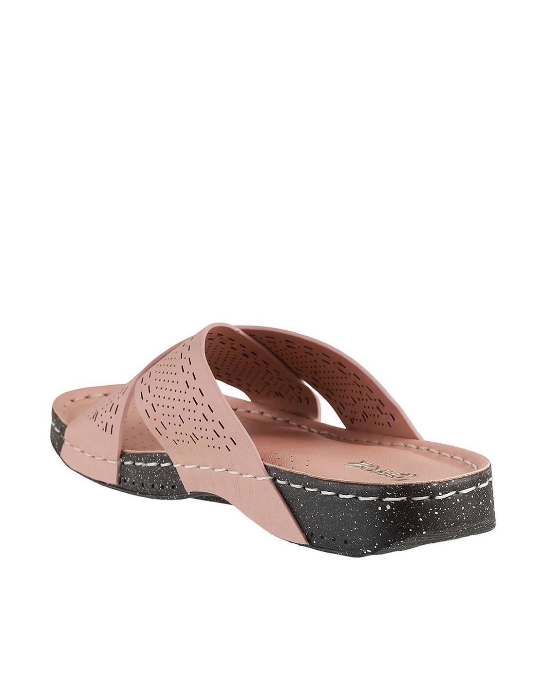 Women Perforated Criss-Cross Slip-On Sandals