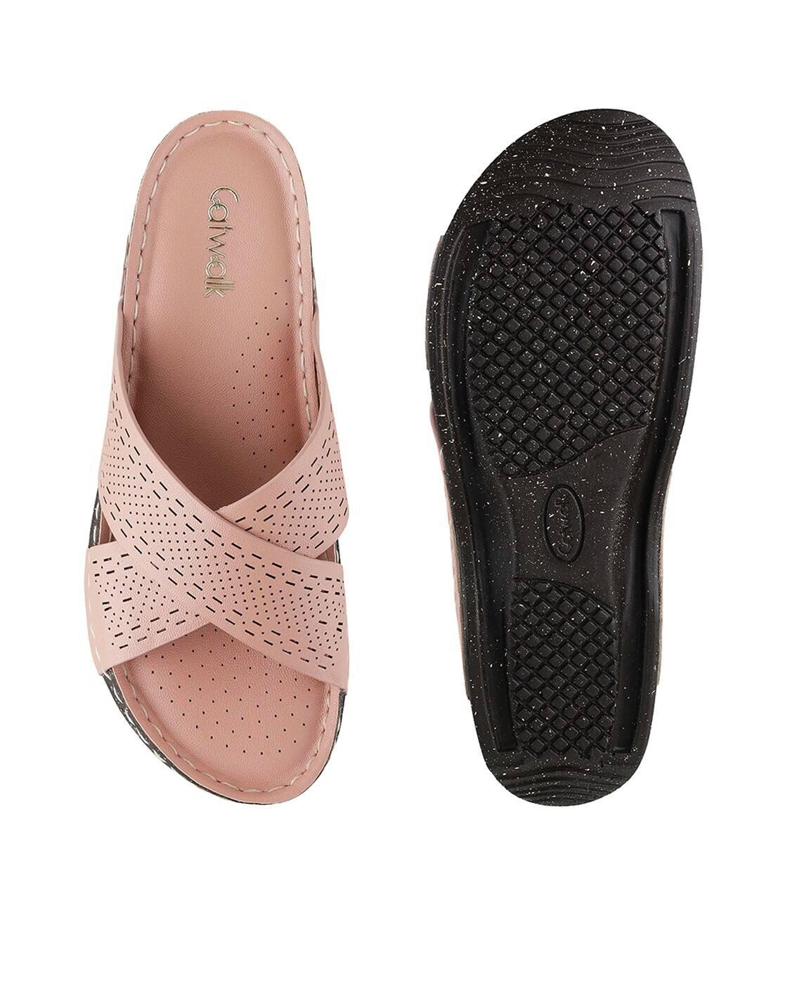 Women Perforated Criss-Cross Slip-On Sandals