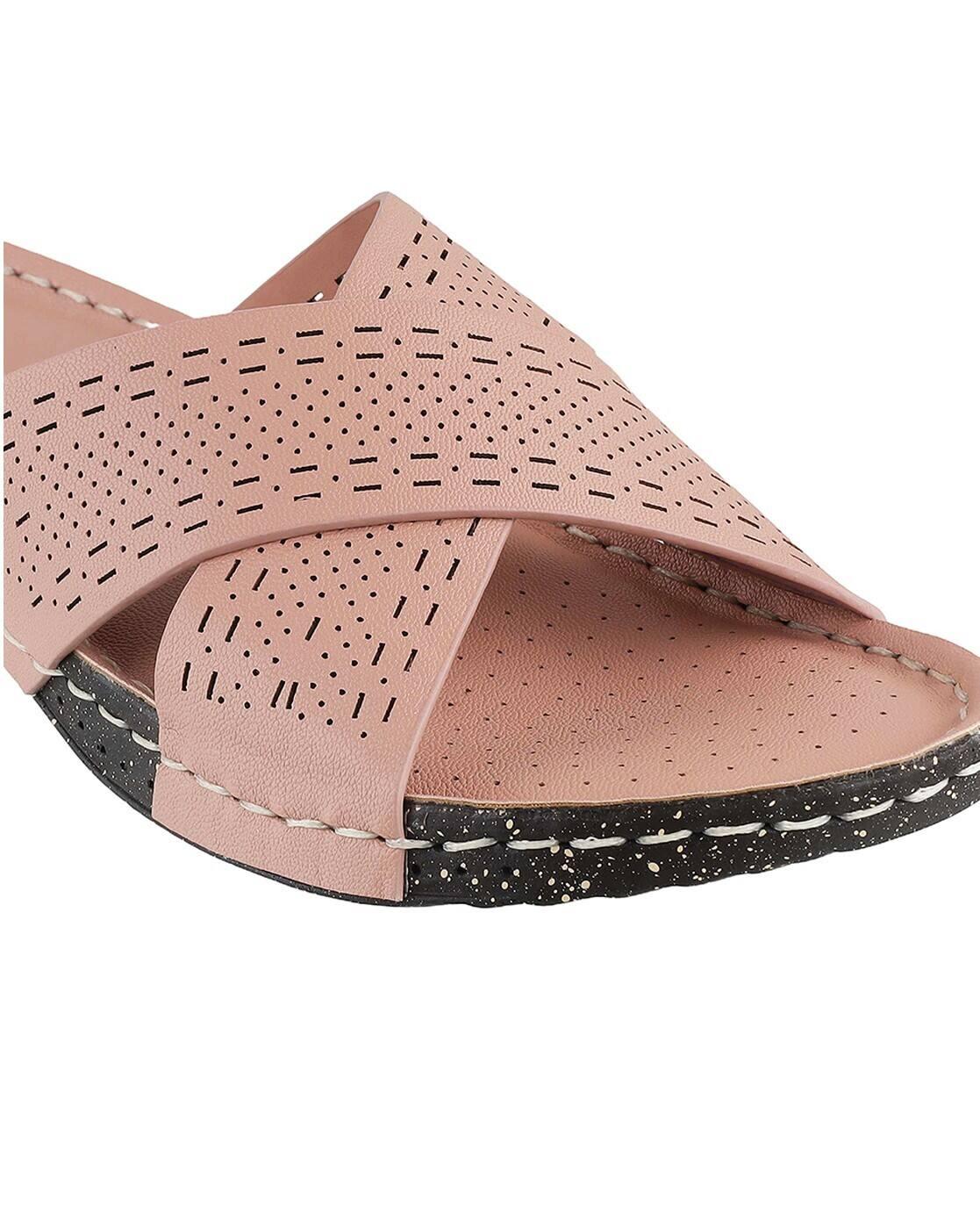 Women Perforated Criss-Cross Slip-On Sandals