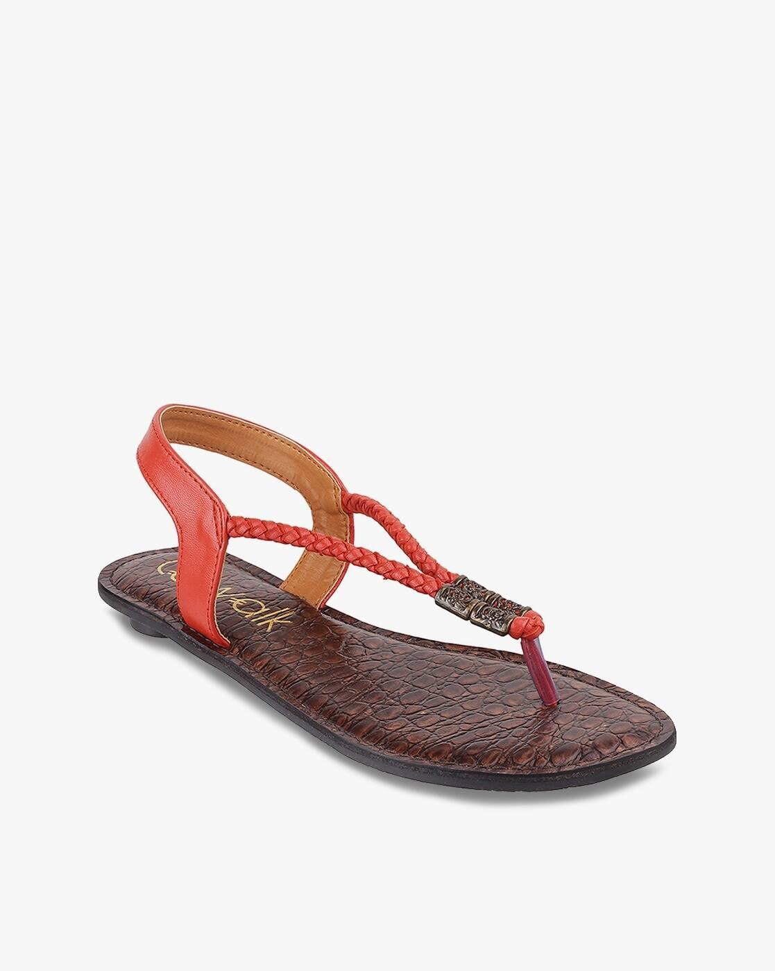 Women Braided Leather Thong-Strap Flat Sandals