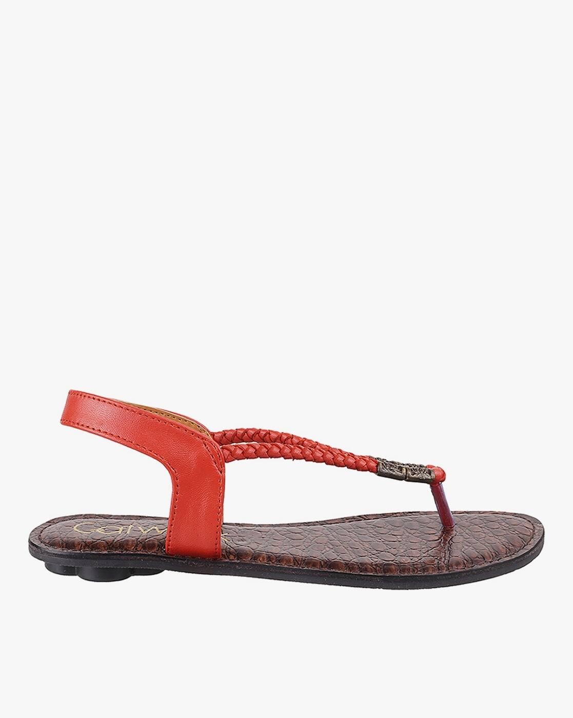 Women Braided Leather Thong-Strap Flat Sandals