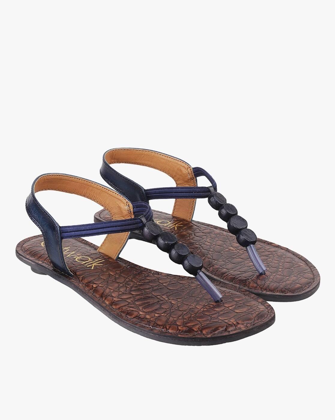 Printed T-Strap Flat Sandals