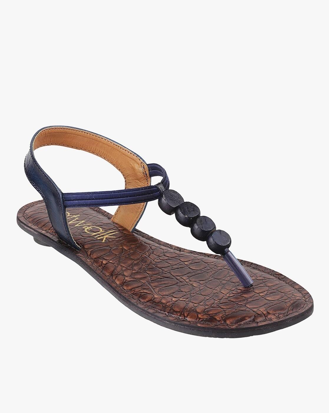 Printed T-Strap Flat Sandals