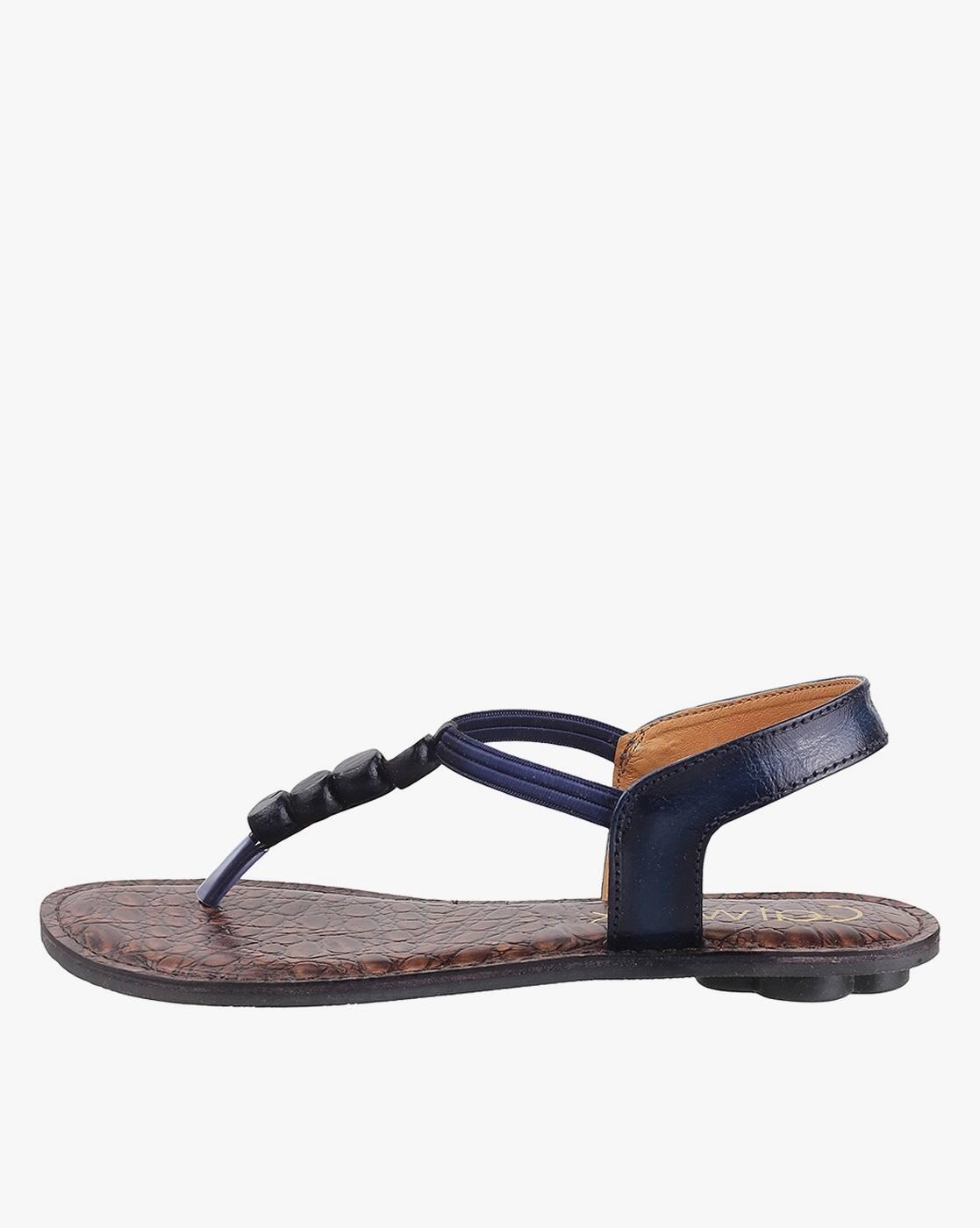 Printed T-Strap Flat Sandals