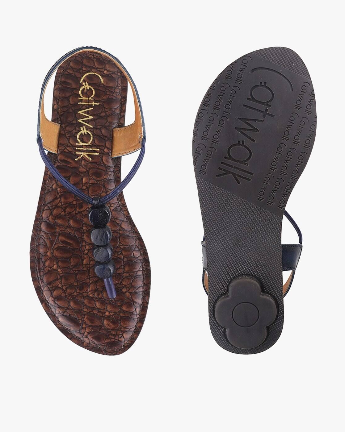 Printed T-Strap Flat Sandals