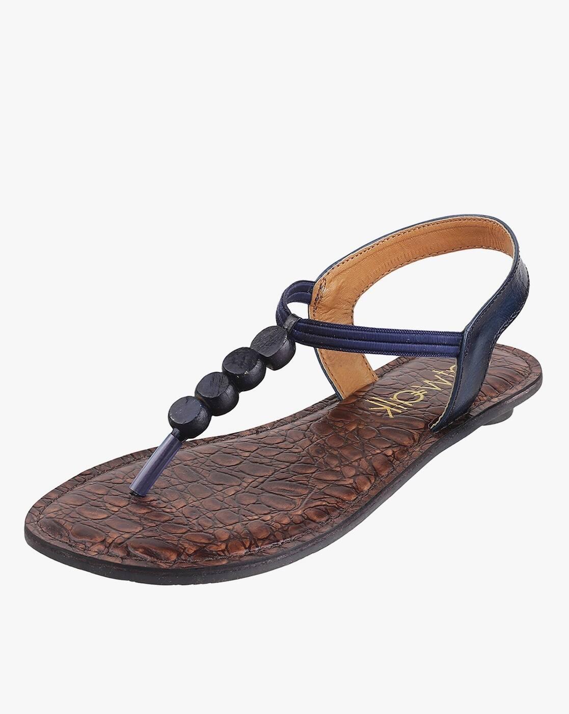Printed T-Strap Flat Sandals