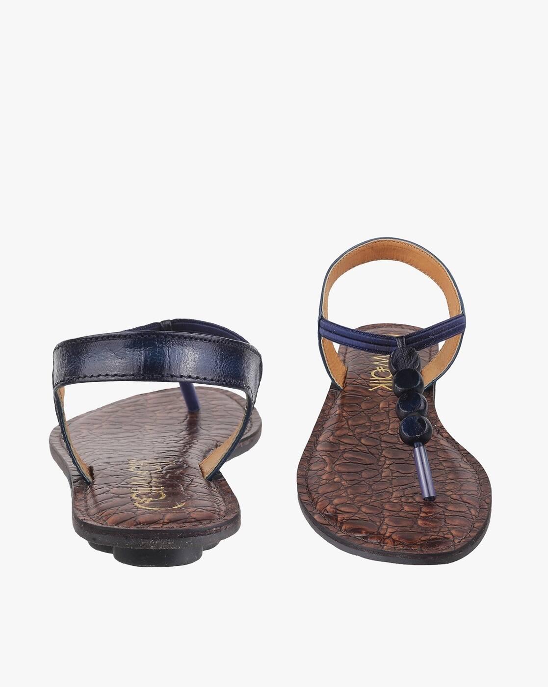 Printed T-Strap Flat Sandals