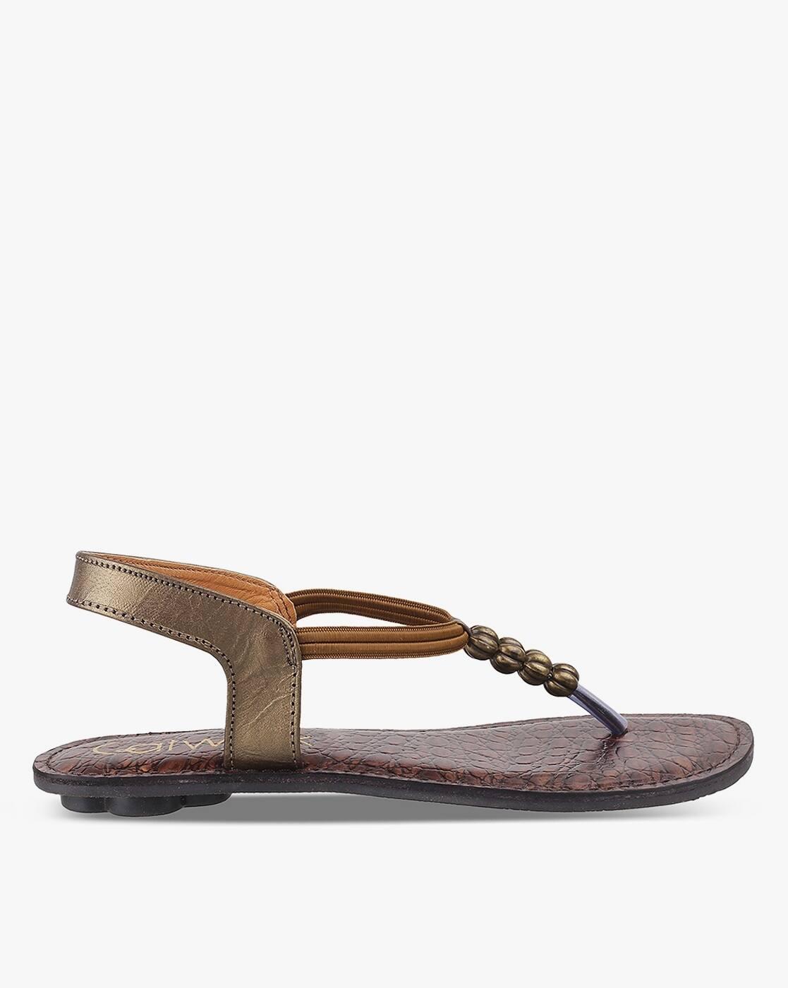 Printed T-Strap Flat Sandals