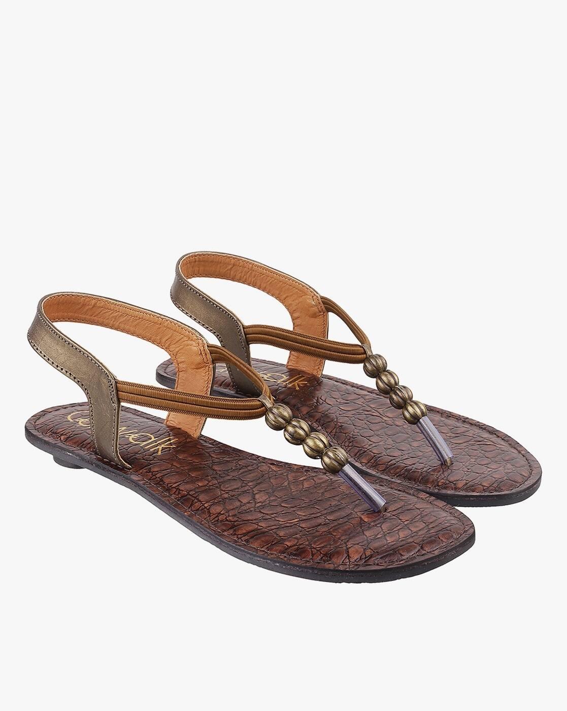 Printed T-Strap Flat Sandals