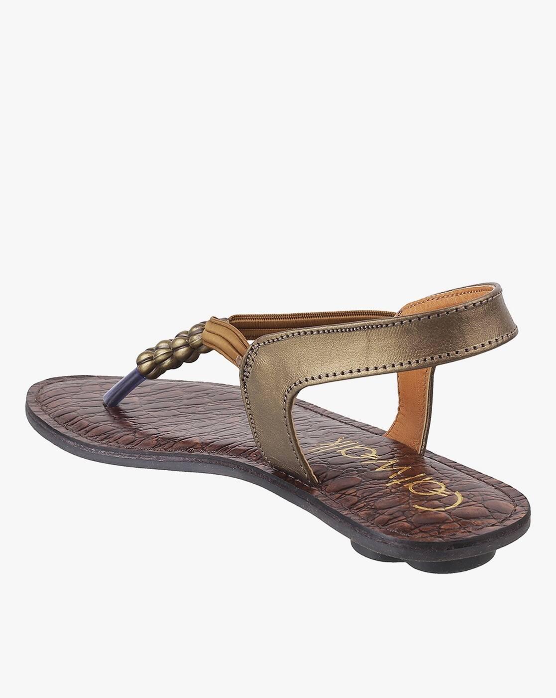 Printed T-Strap Flat Sandals