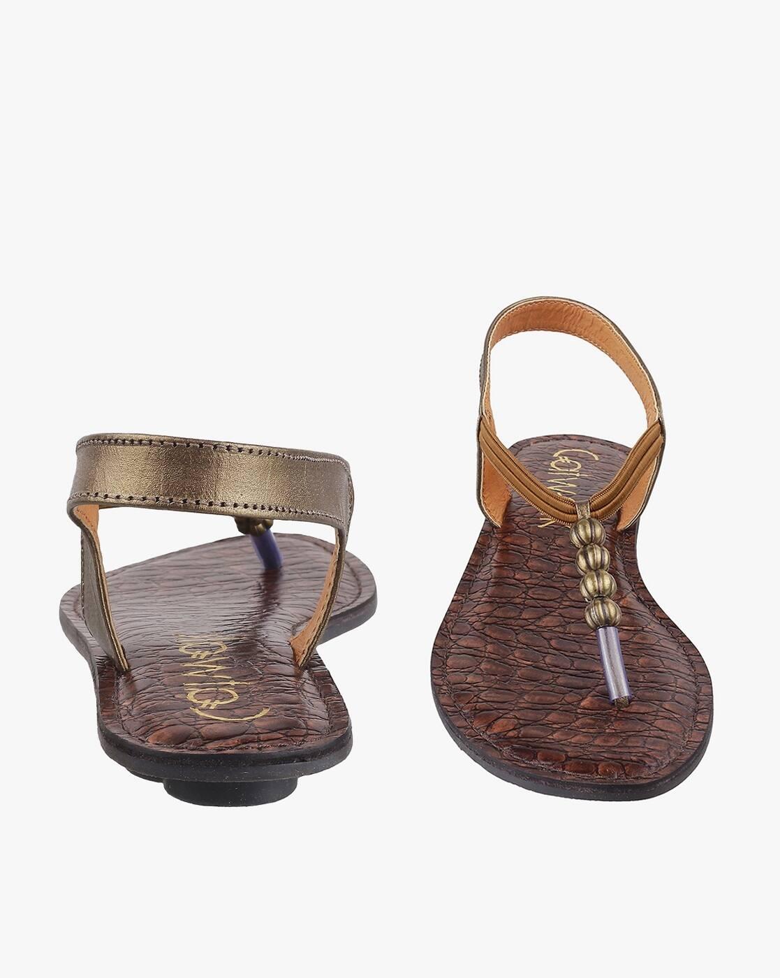 Printed T-Strap Flat Sandals