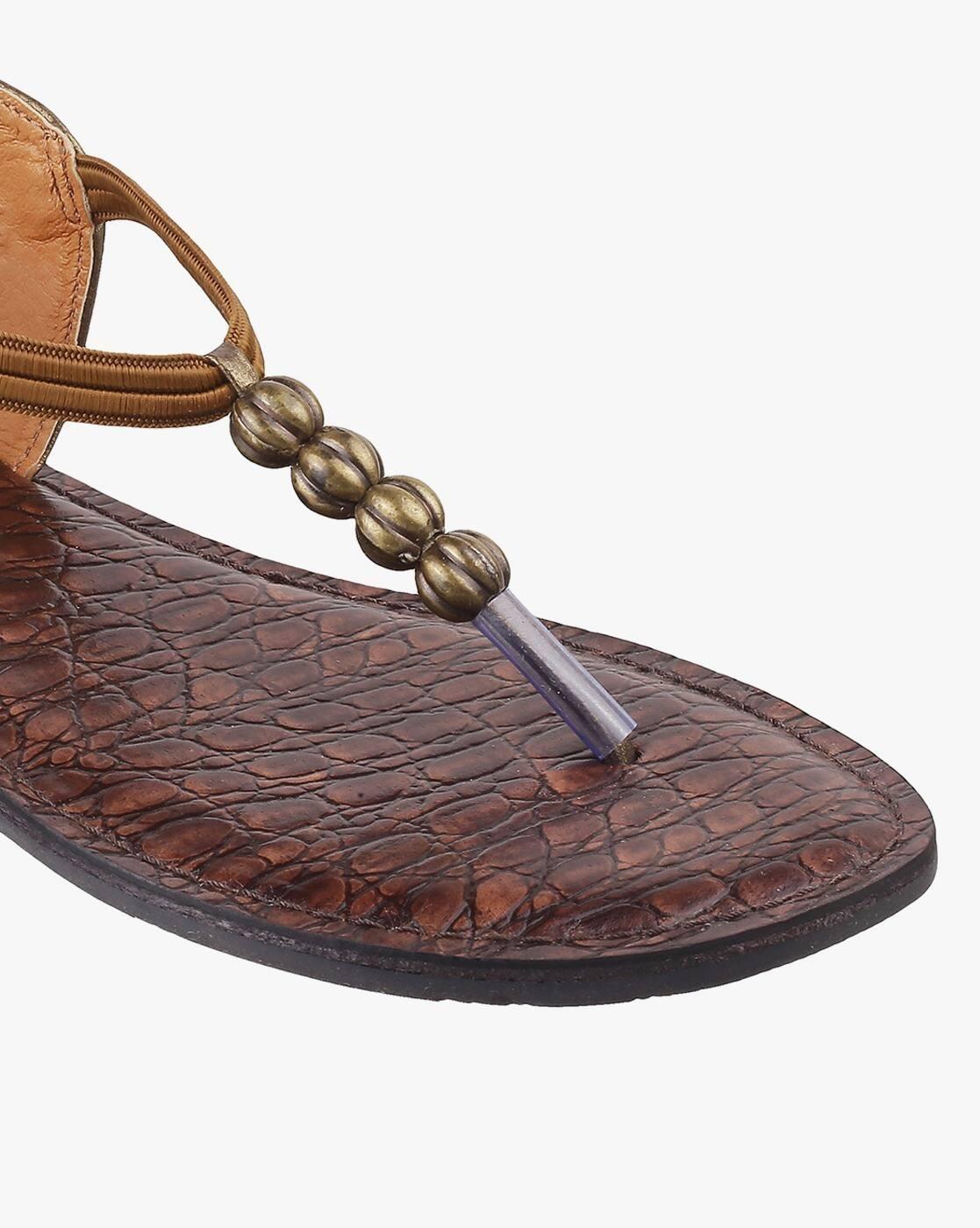 Printed T-Strap Flat Sandals