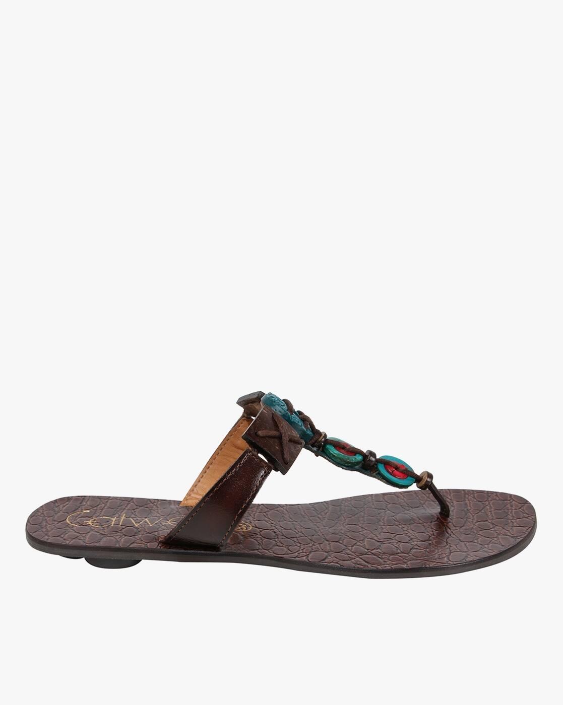 Embellished T-Strap Flat Sandals