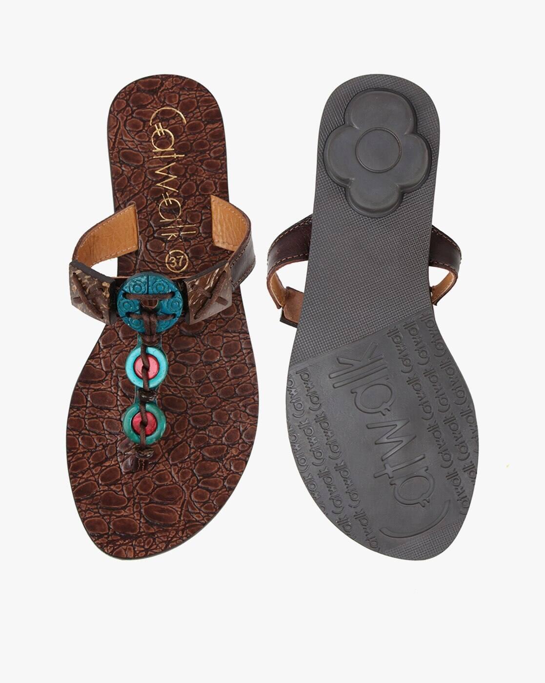 Embellished T-Strap Flat Sandals