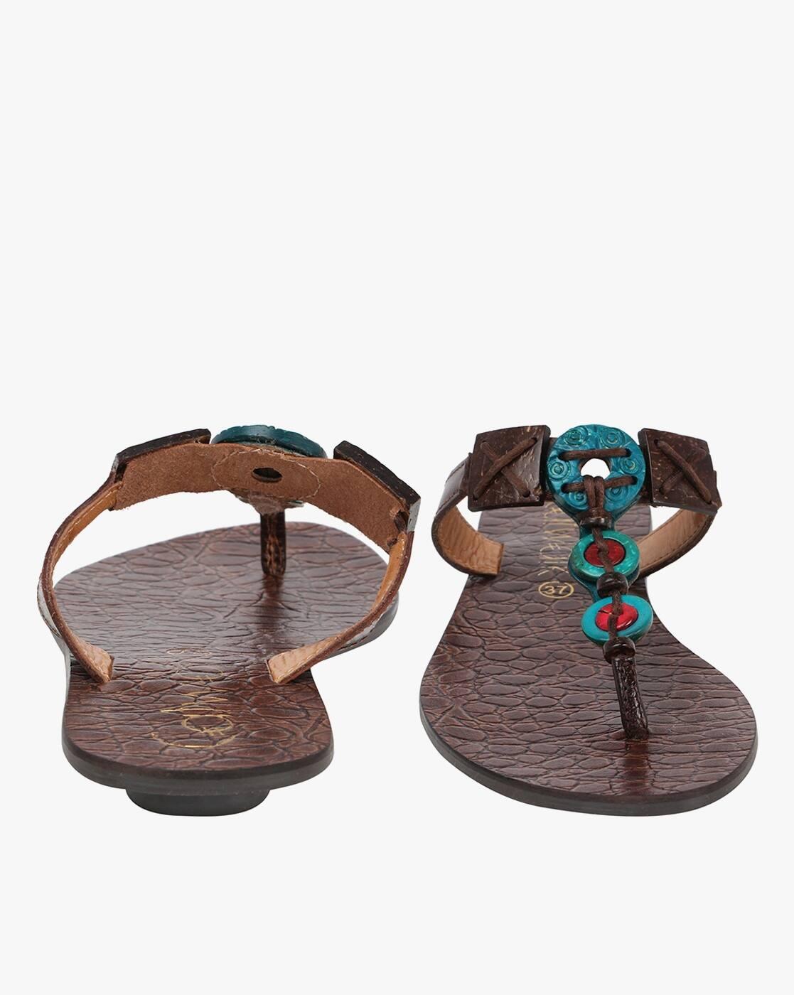 Embellished T-Strap Flat Sandals