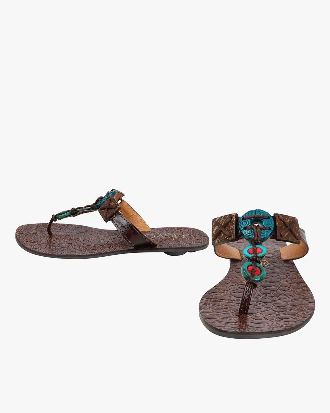 Embellished T-Strap Flat Sandals