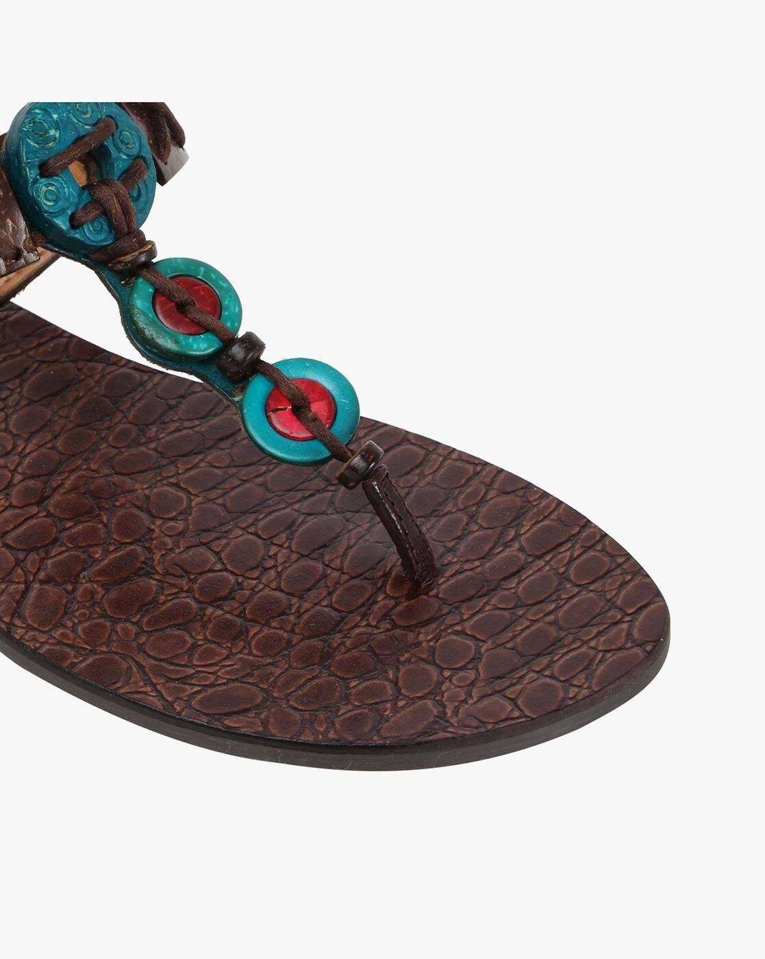 Embellished T-Strap Flat Sandals