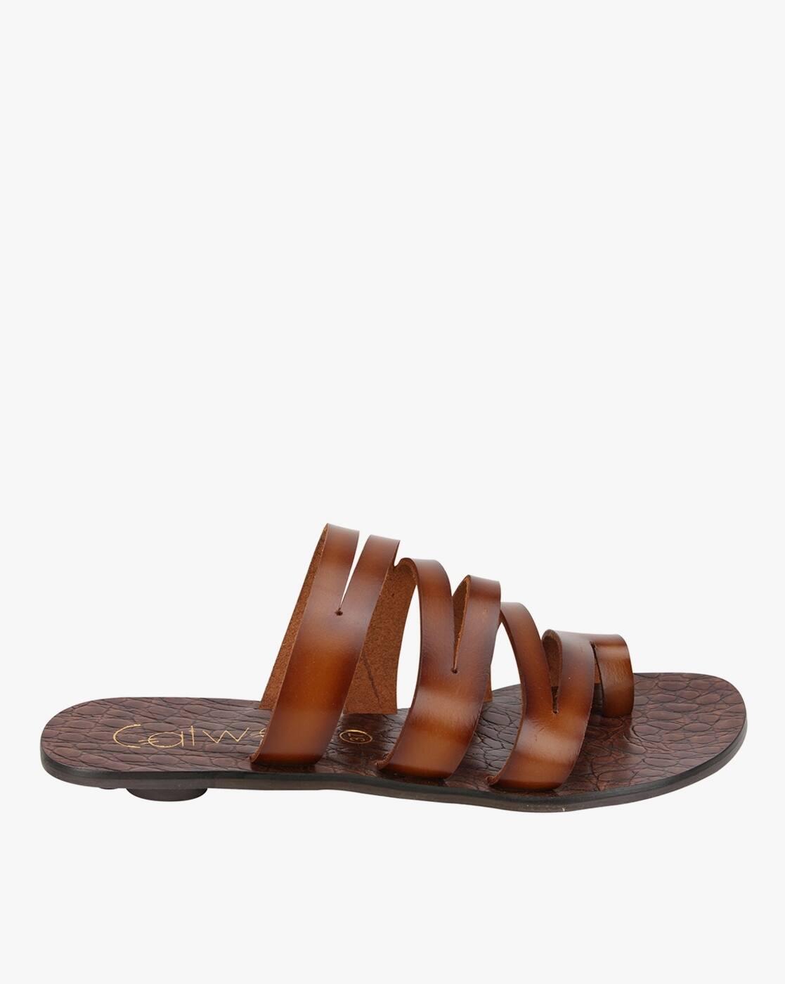 Strappy Toe-Ring Slip-On Sandals