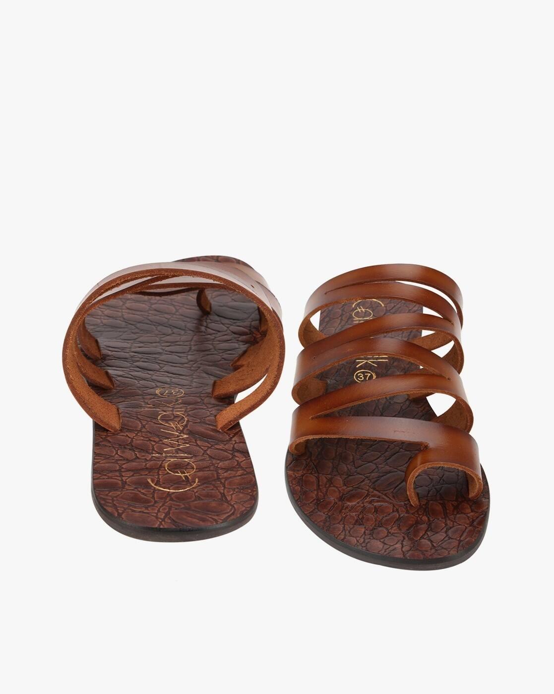 Strappy Toe-Ring Slip-On Sandals