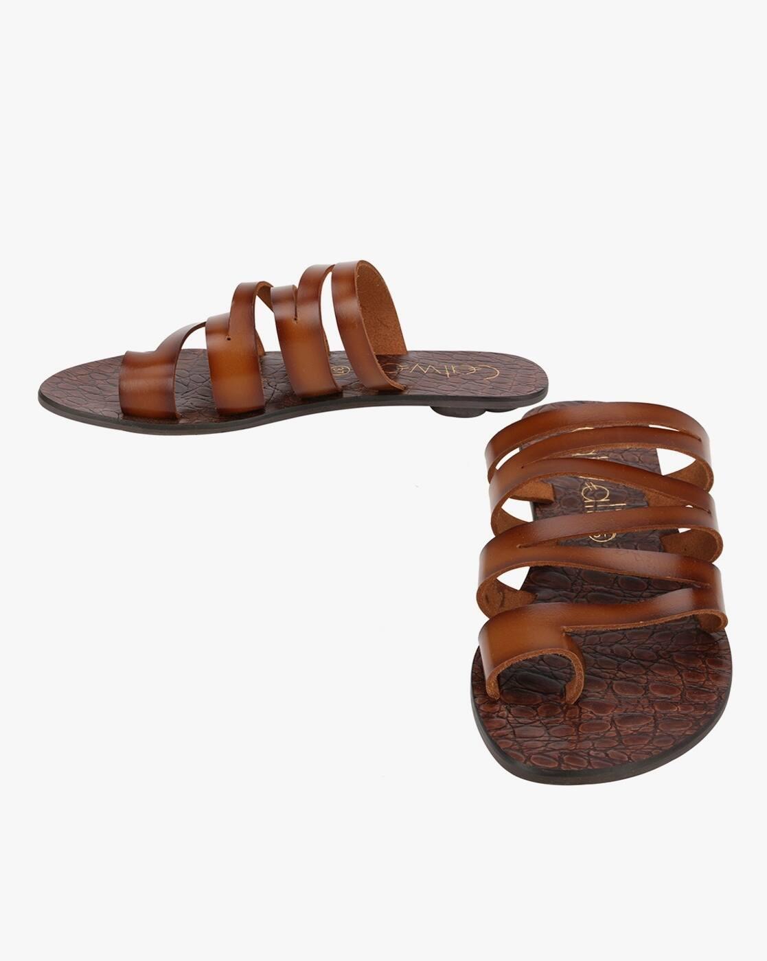 Strappy Toe-Ring Slip-On Sandals