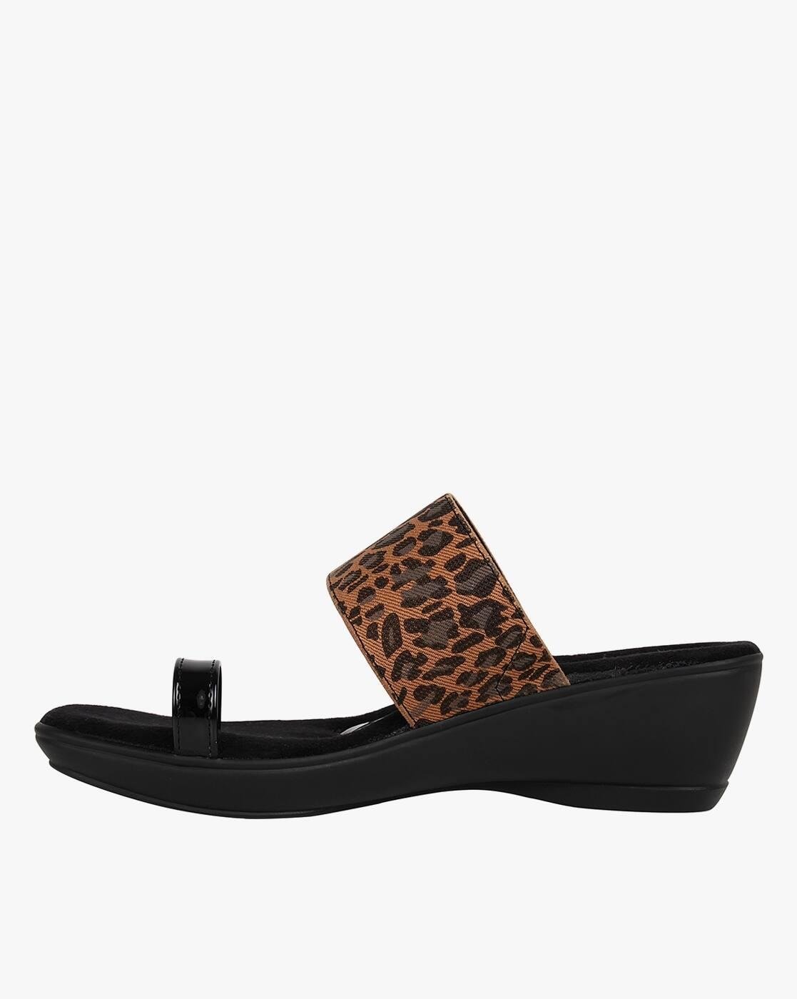 Animal Print Slip-On Wedges with Toe-Ring