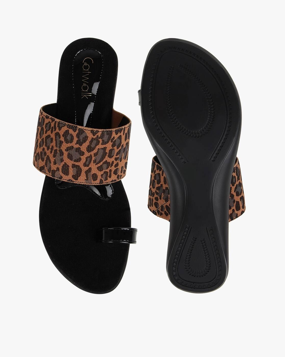 Animal Print Slip-On Wedges with Toe-Ring