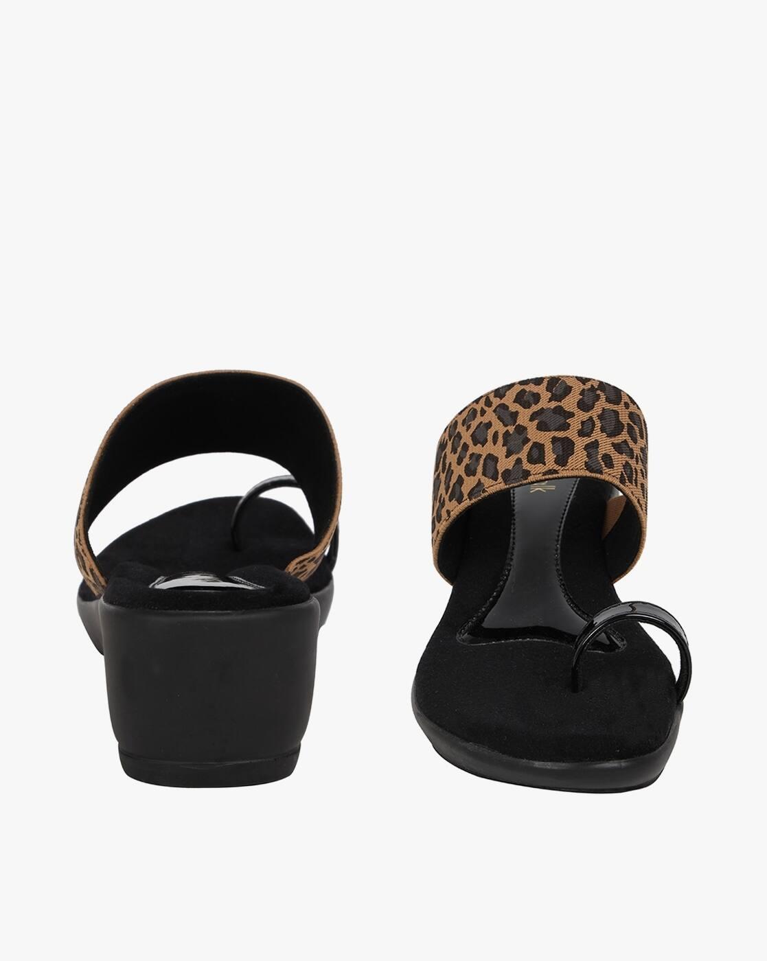 Animal Print Slip-On Wedges with Toe-Ring