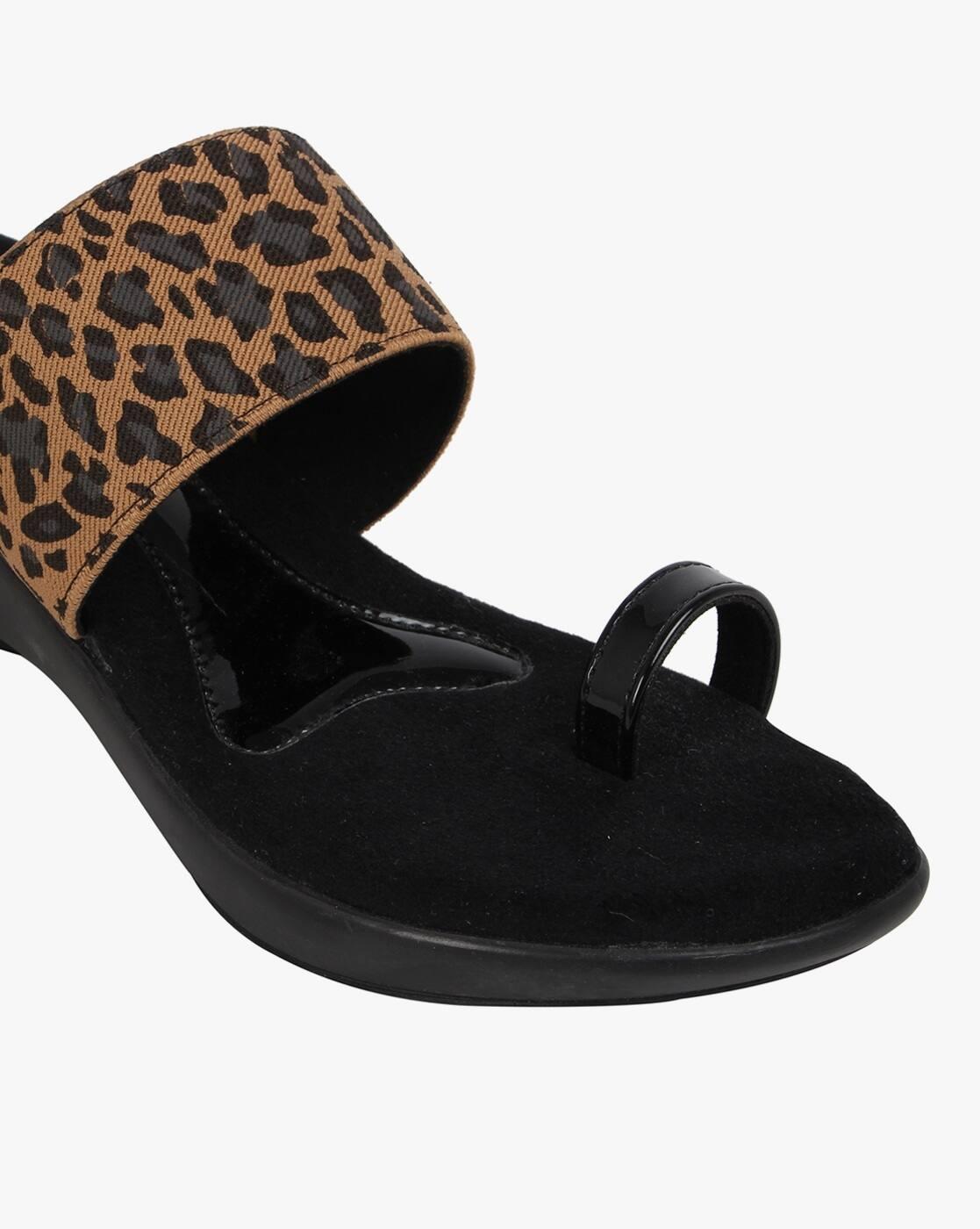Animal Print Slip-On Wedges with Toe-Ring