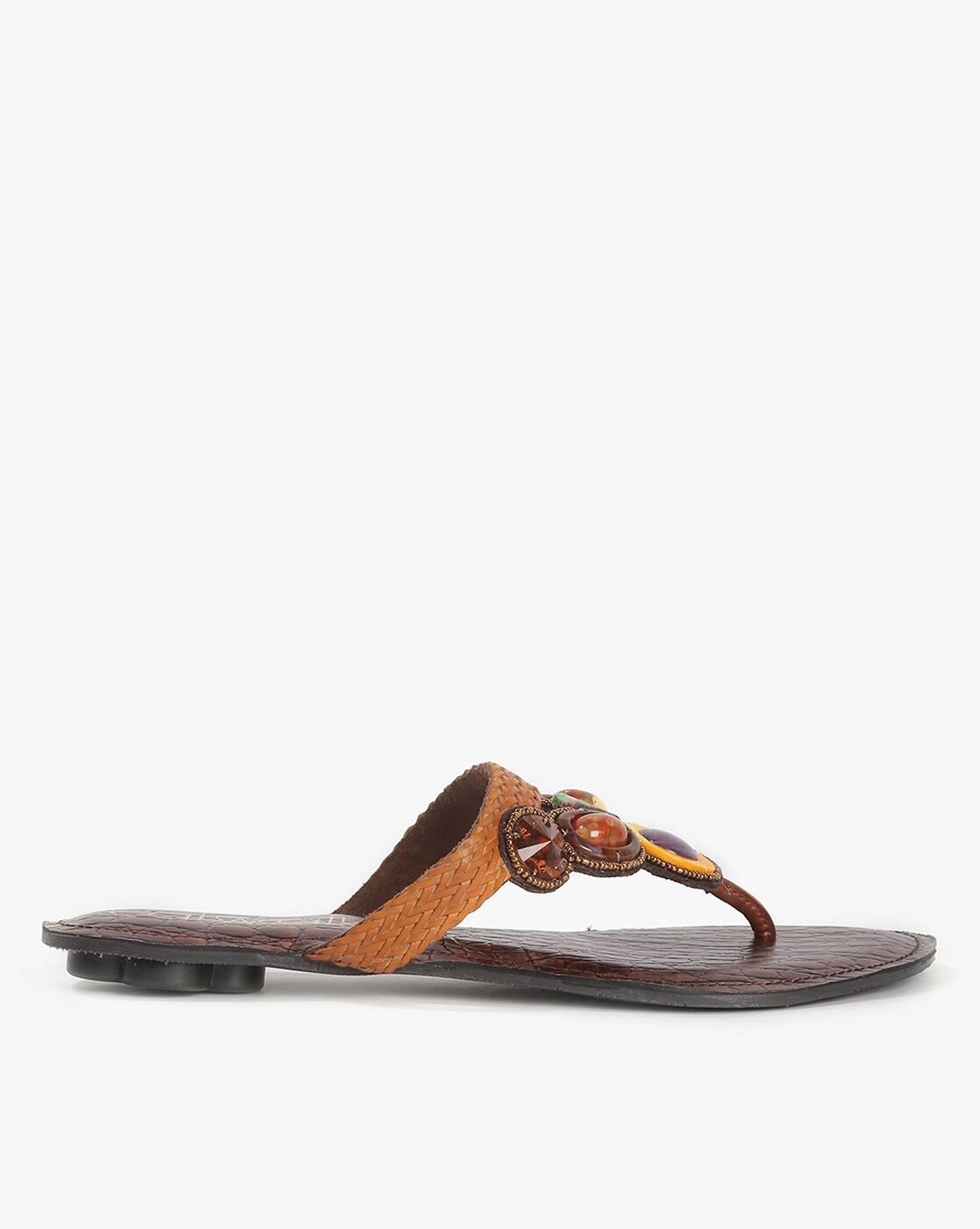 Embellished Thong-Strap Flat Sandals