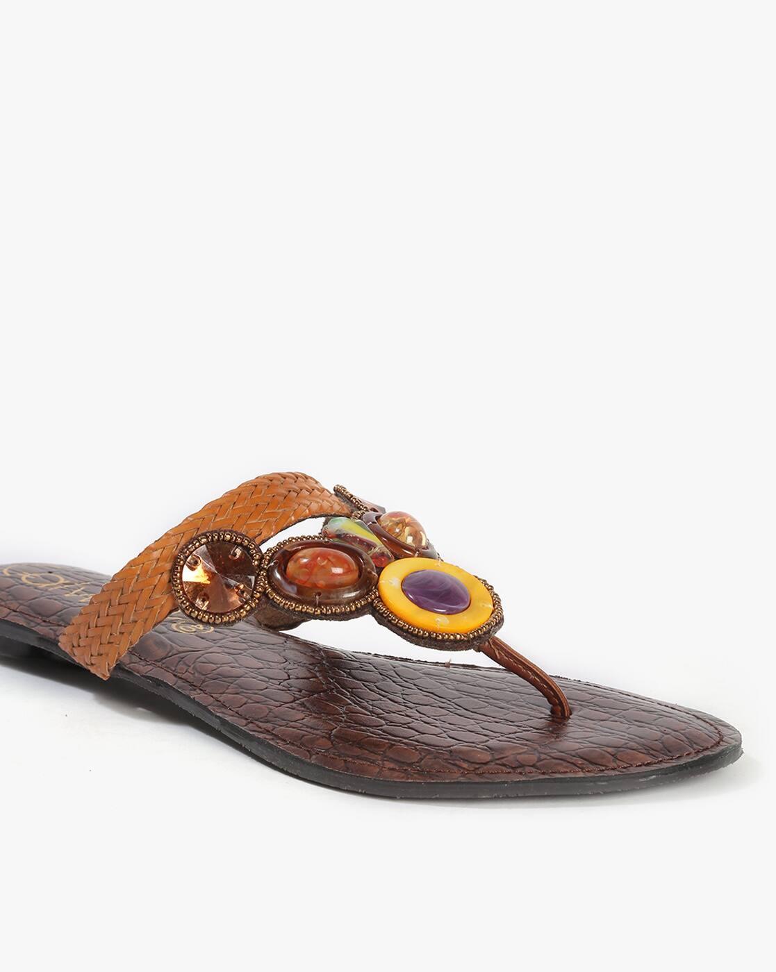 Embellished Thong-Strap Flat Sandals