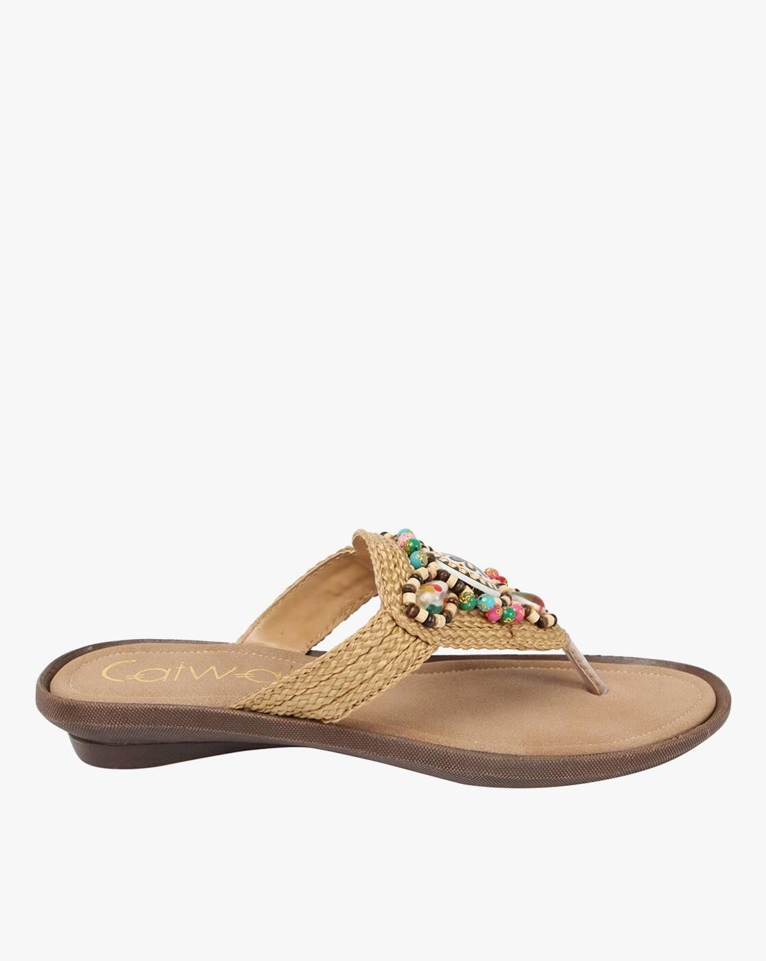 Beaded T-Strap Sandals