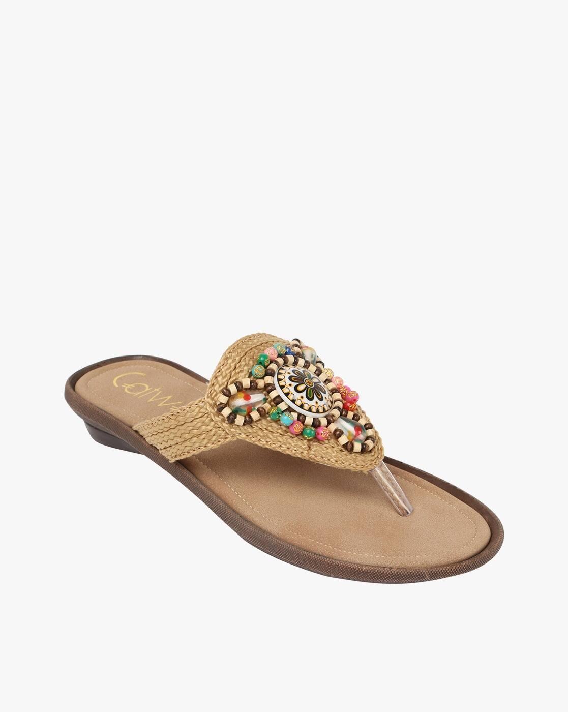 Beaded T-Strap Sandals