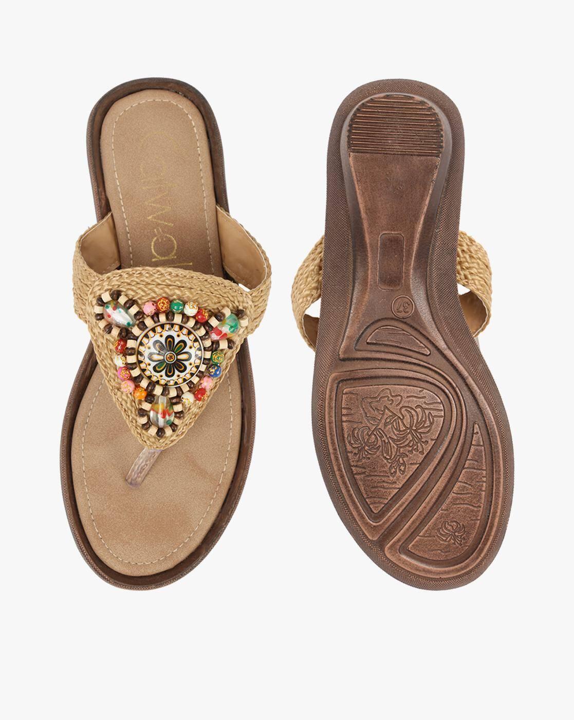 Beaded T-Strap Sandals
