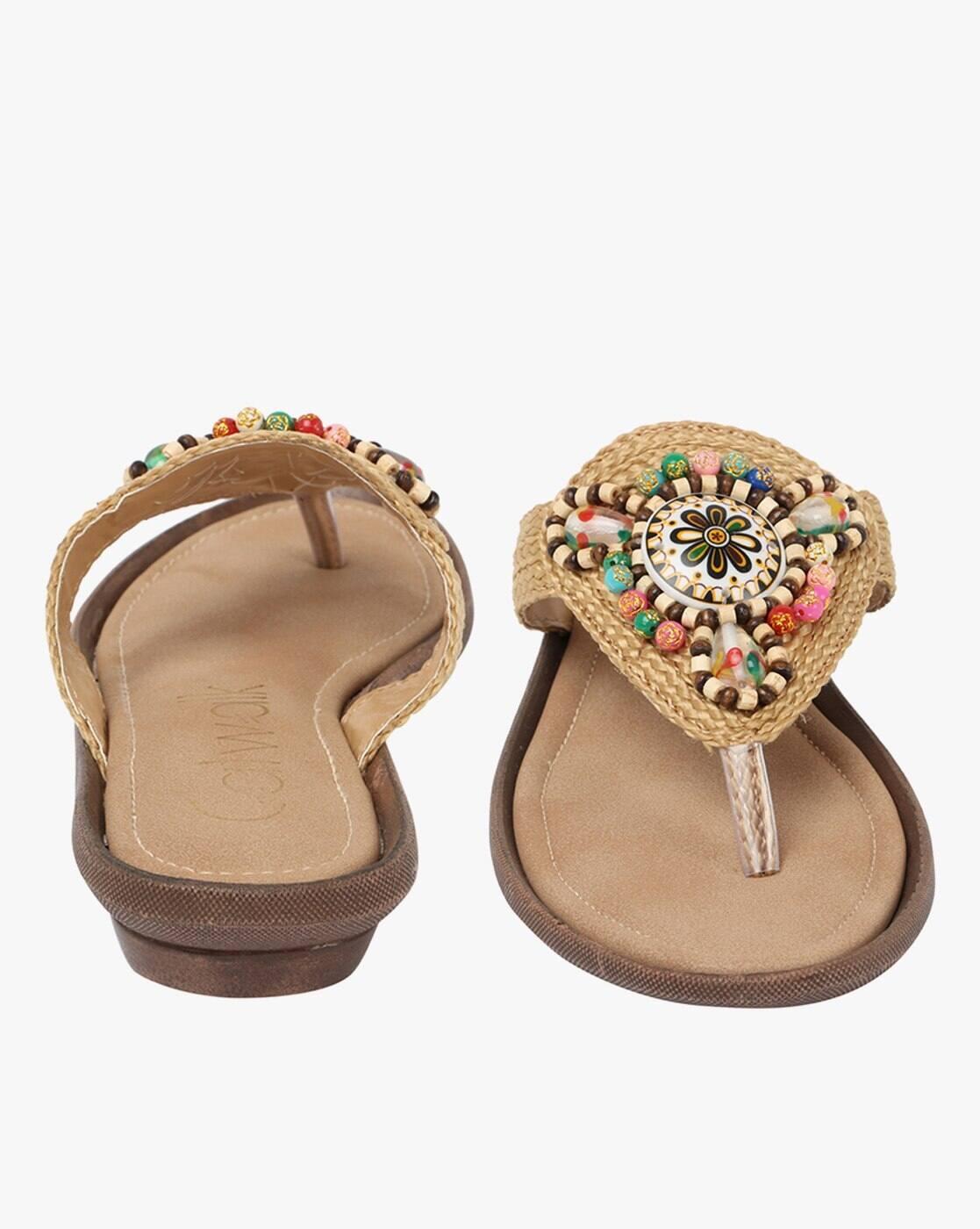 Beaded T-Strap Sandals