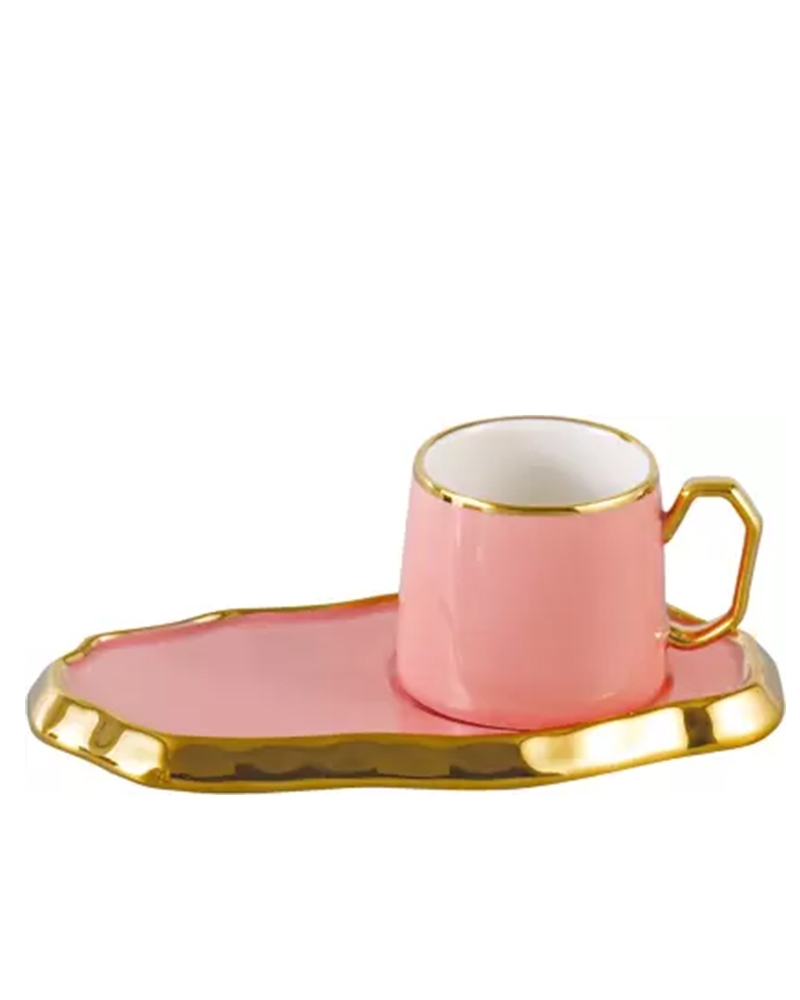Order Happiness | Order Happiness Pack of 2 Ceramic Cup and Saucer Set Pink Color For Home Decor (Pink) 0