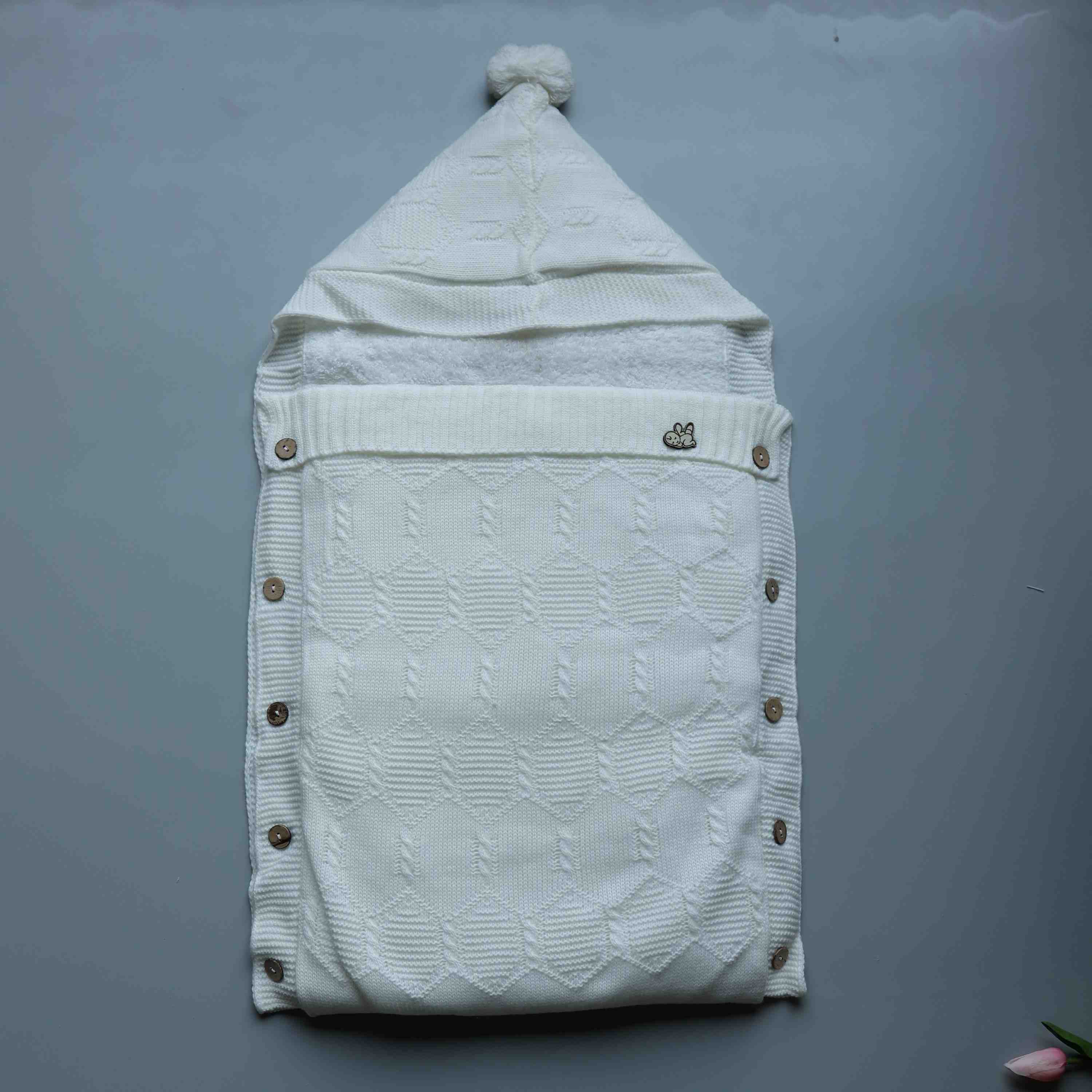 CozyNest Knitted Baby Swaddle with Fur Hood