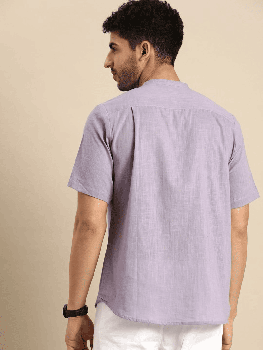 Men Lavender Pure Cotton Solid Kurta