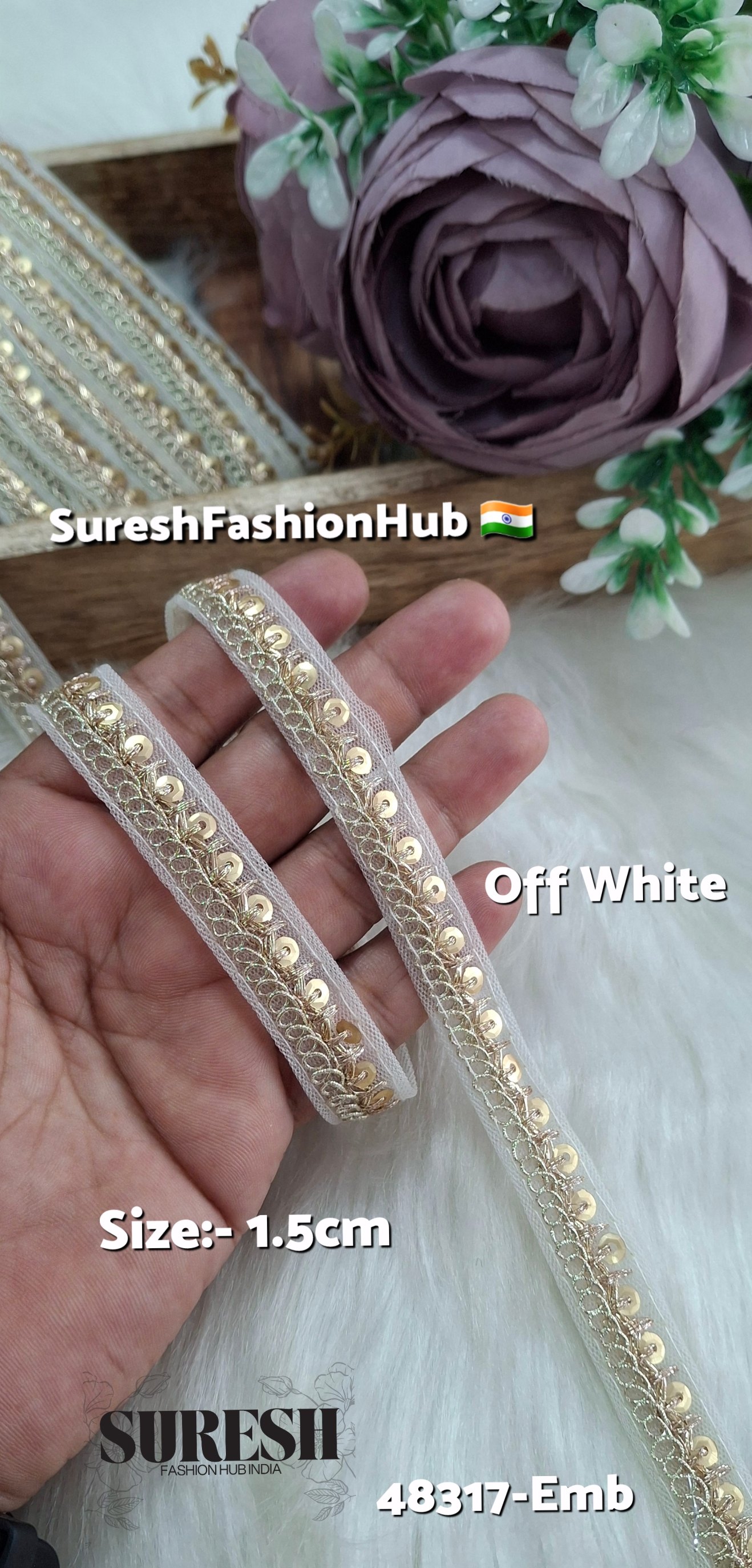 Off White Pearl Dori Zari Embroidery Border Lace