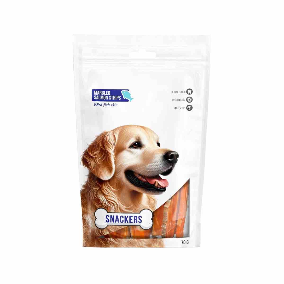 Snackers Marbled Salmon Strips with Fish Skin Dog Treats 70g