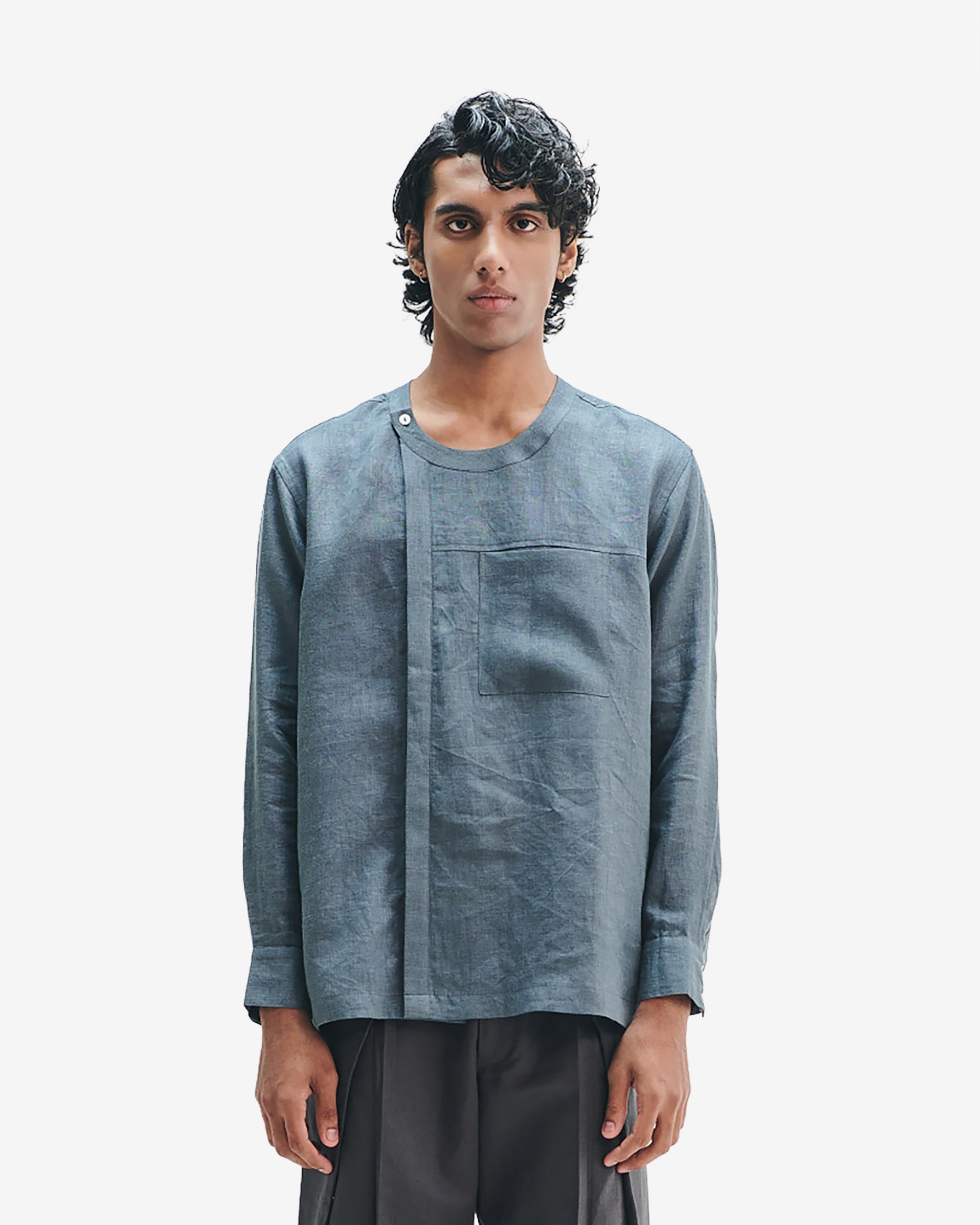 Slate Linen Men's Side Placket Shirt