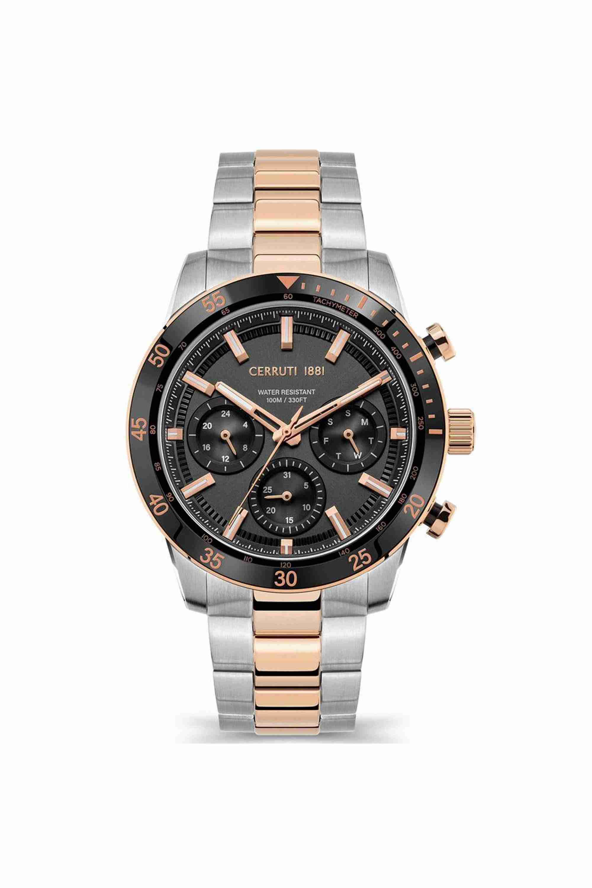 Turchino 44 mm Quartz Analogue Watch for Men - Black Dial with Silver Stainless Steel Strap (NTCECIGK2116602)