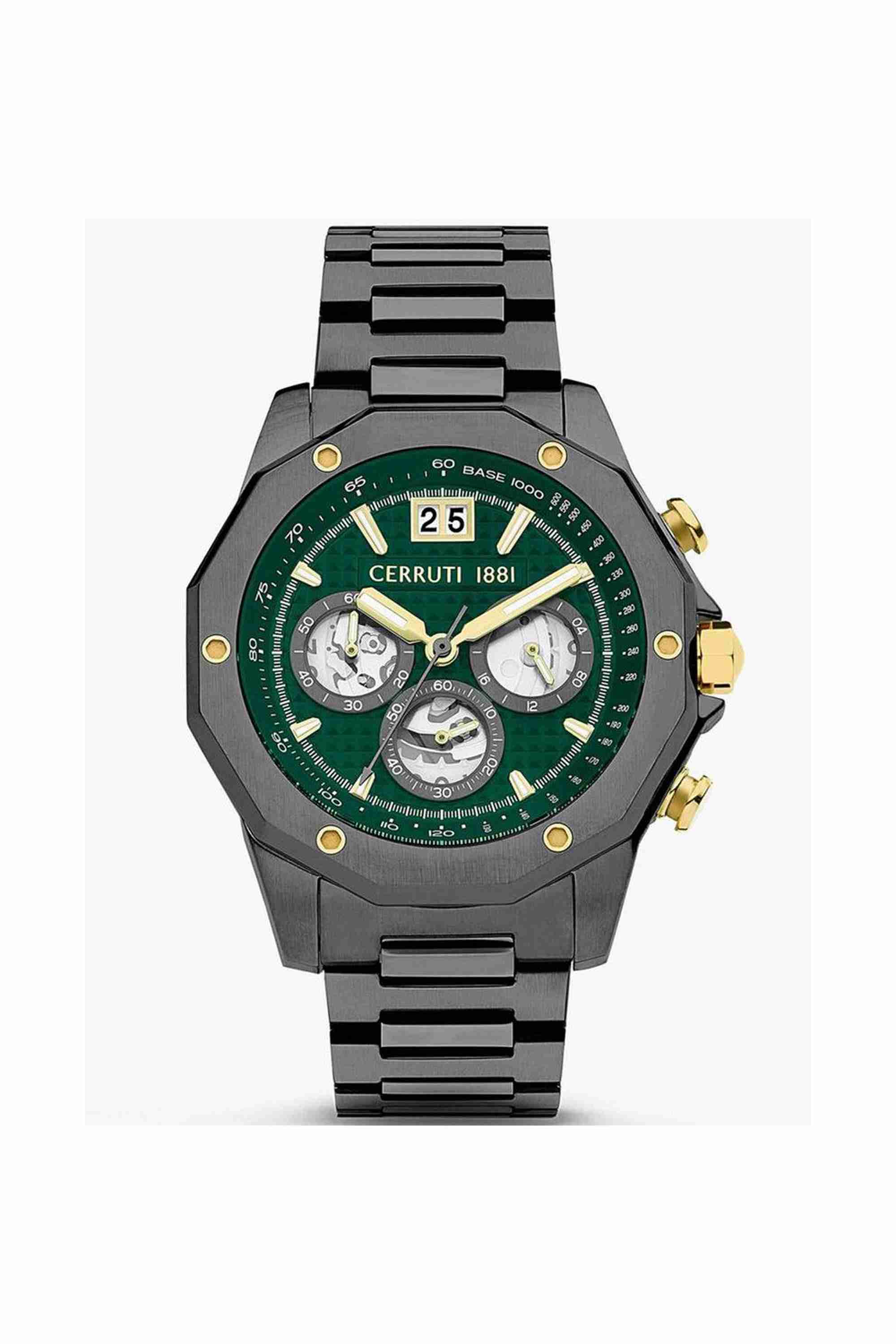 Molveno 53 mm Quartz Analogue Watch for Men - Green Dial with Grey Stainless Steel Strap (NTCECII2207403W)