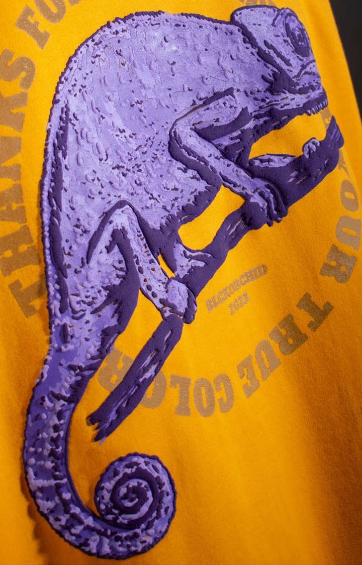 Unisex Chameleon Mustard Cotton Printed Oversized T-Shirt