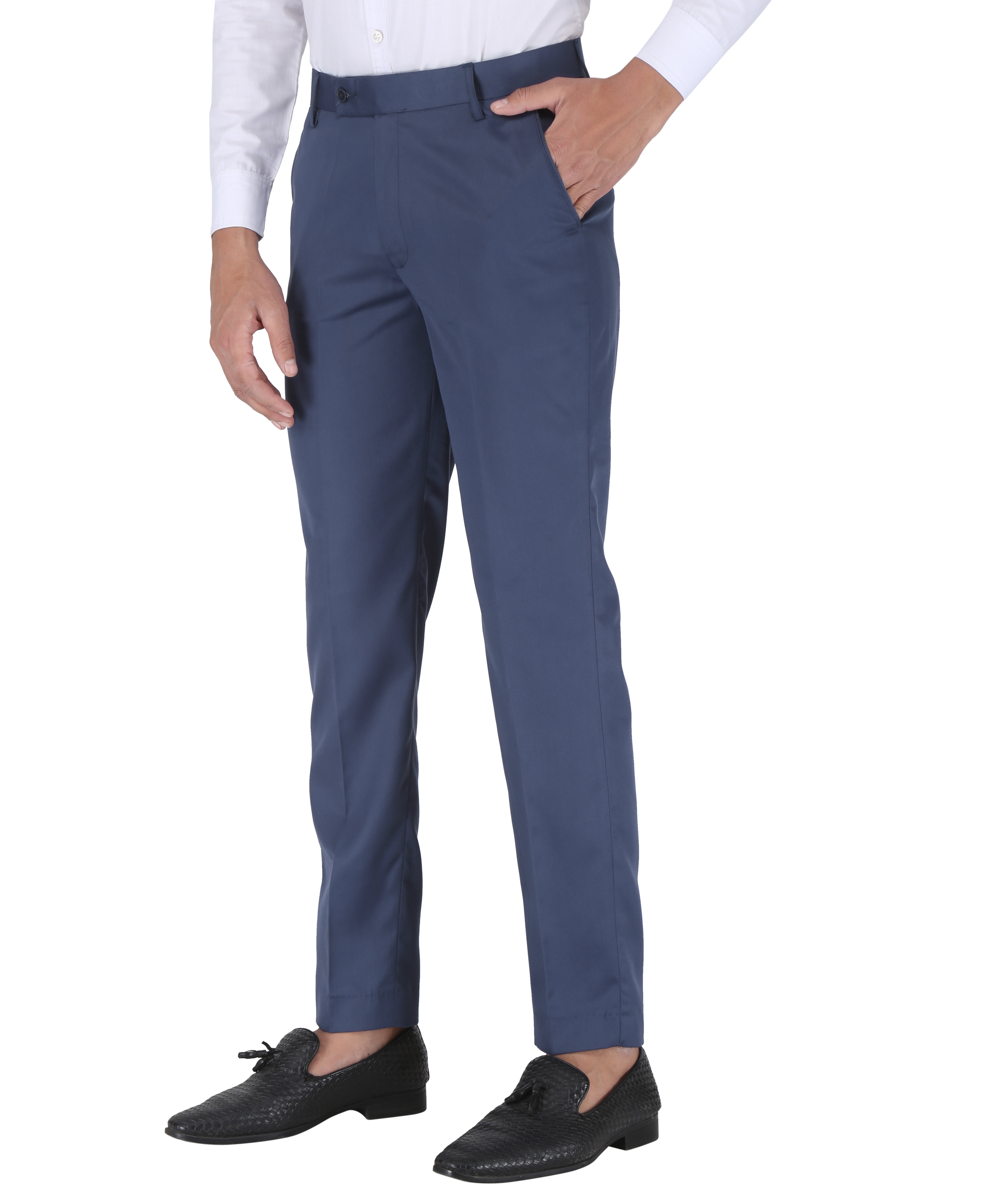 CHARLIE CARLOS | Blue Men's Contemporary Reguler Leg Business Pants in Virgin PolyViscose Regular Fit Formal Trousers/Pants 0