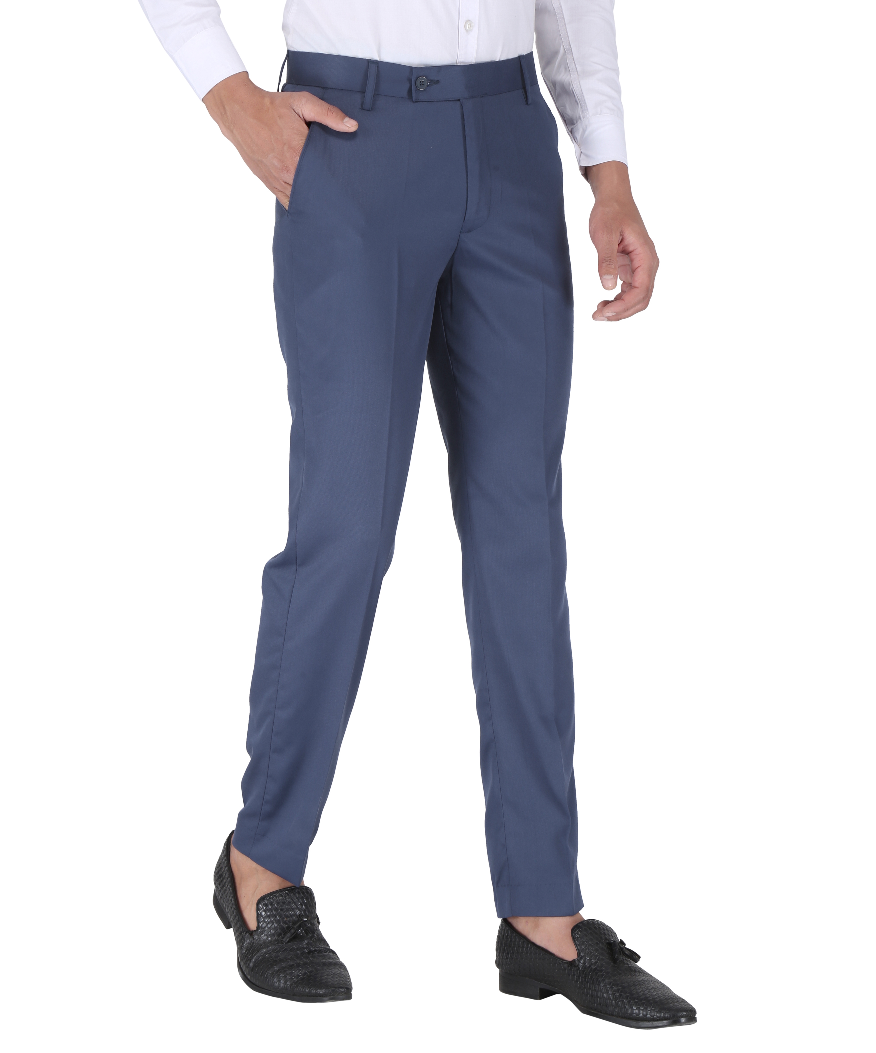 CHARLIE CARLOS | Blue Men's Contemporary Reguler Leg Business Pants in Virgin PolyViscose Regular Fit Formal Trousers/Pants 2