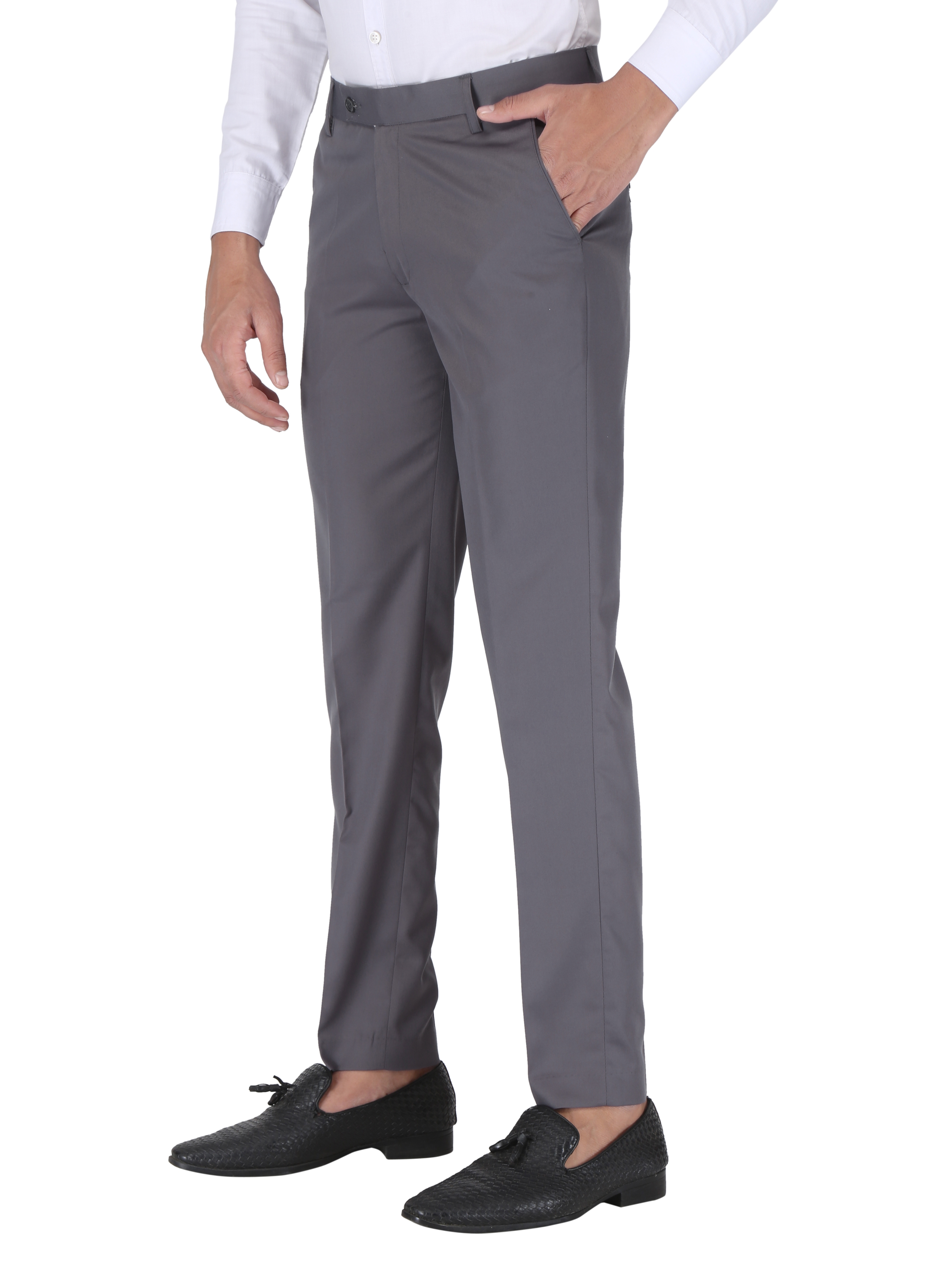 CHARLIE CARLOS | Dark Grey Men's Contemporary Reguler Leg Business Pants in Virgin PolyViscose Regular Fit Formal Trousers/Pants 0