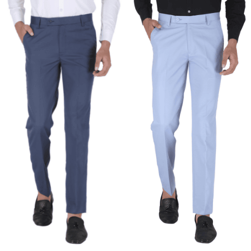  Blue & Sky Blue Regular Fit Formal Trouser Pent For Men