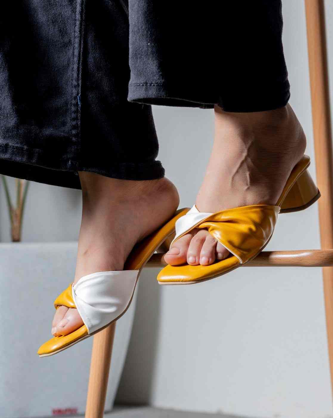 CHERE Premium Twisted knot Mule Womens Thin heel with Open Toe