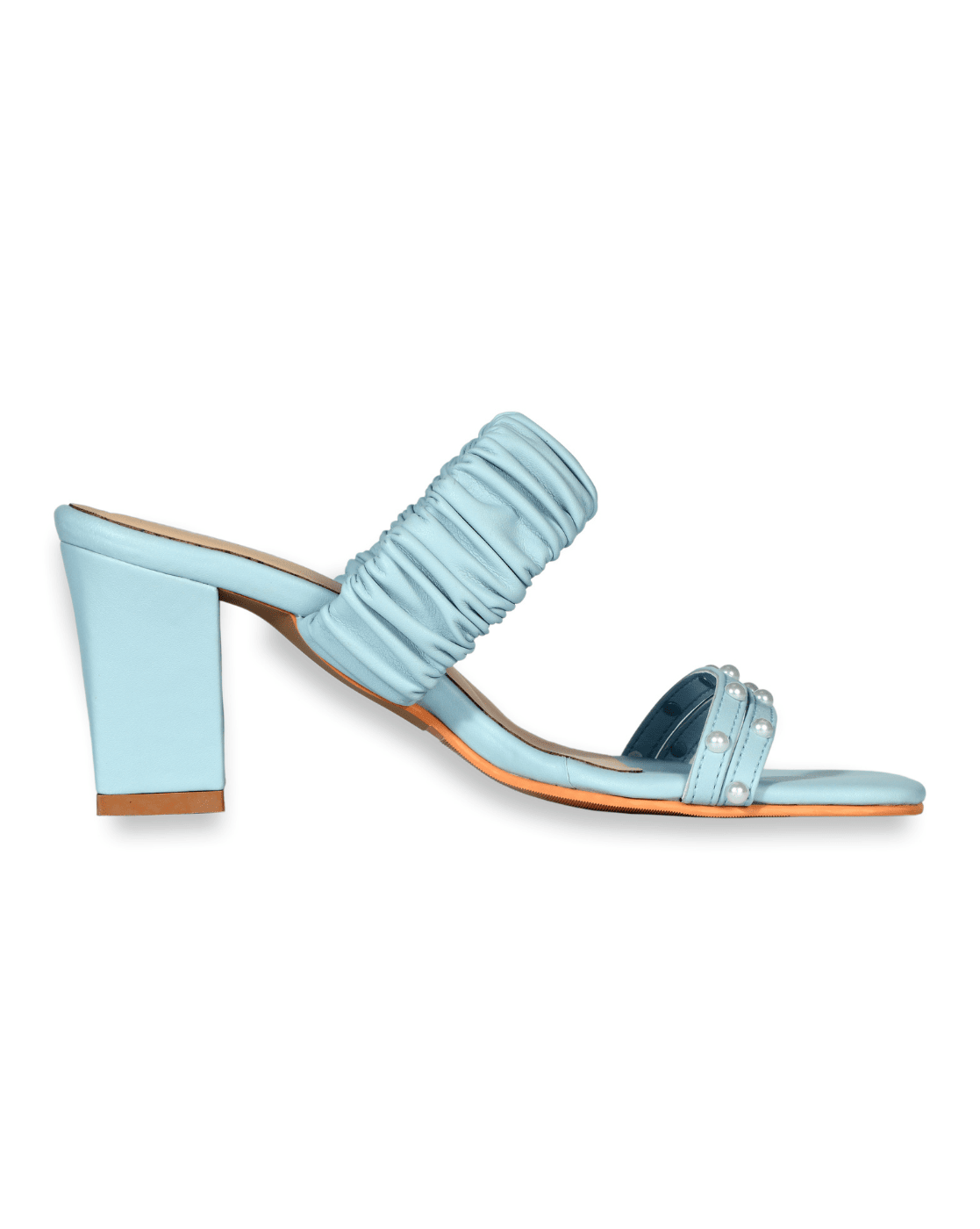 Pastel Blue Pearl Strap Block Heels