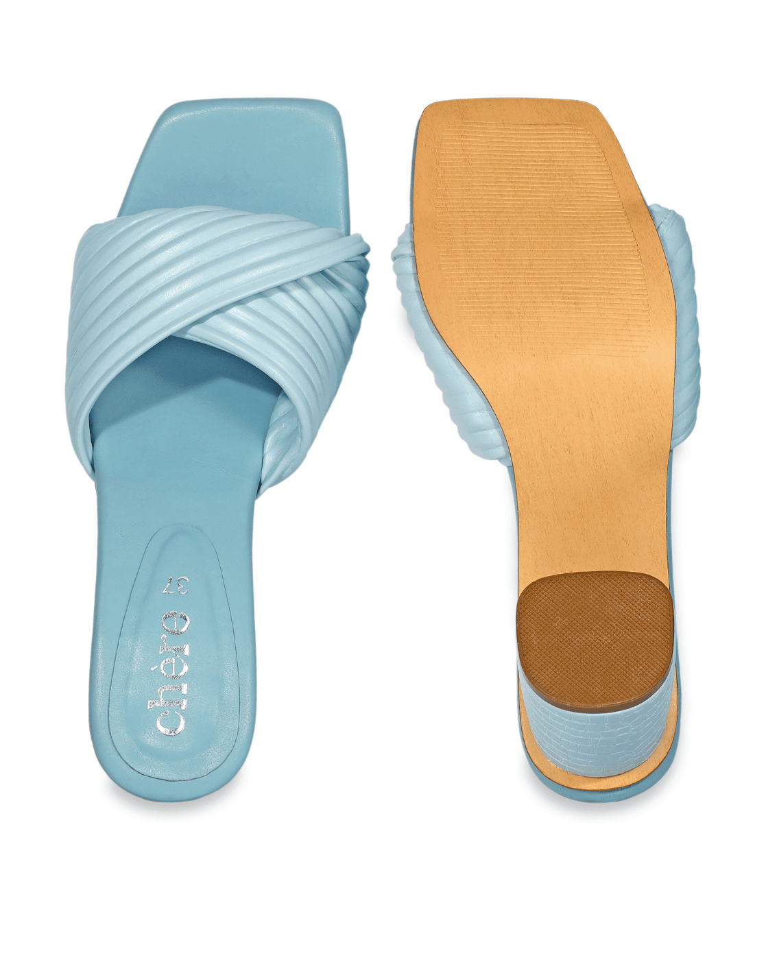 Pastel Blue Twisted Strap Block Heels